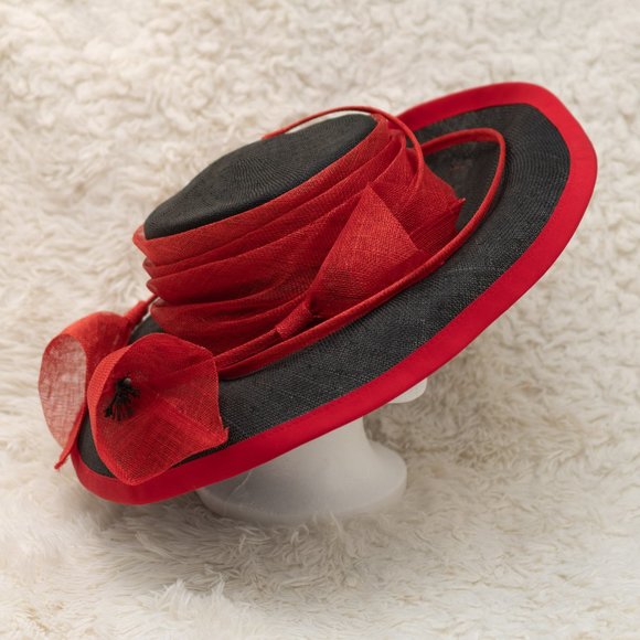 Vintage 1990s Black and Red Straw Hat - Picture 1 of 10